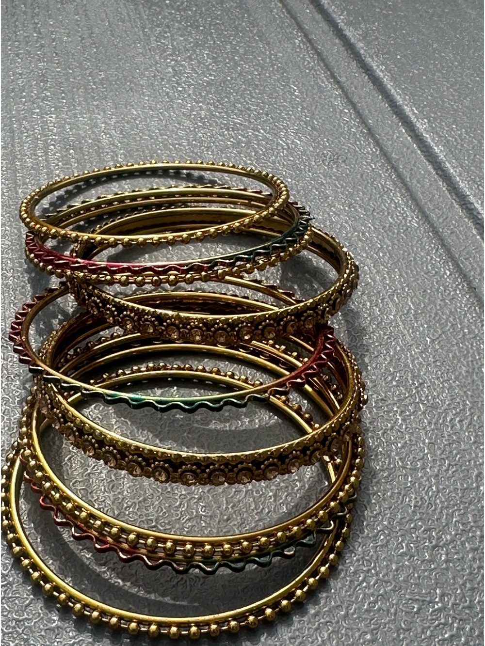 Rustic Gold Multicolor Bollywood Stackable Bangle /Bracelet Set - Picture 3 of 5